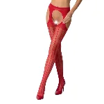 Сітчасті панчохи-стокінги Passion S018 One Size, Red, імітація пояса, сітка з вертикальними смужками - мініатюра 1