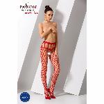 Еротичні колготки-бодістокінг Passion S021 red, в крупну сітку з високим паском - мініатюра 2