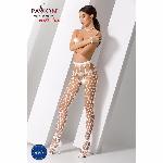 Еротичні колготки-бодістокінг Passion S021 white, в крупну сітку з високим паском - мініатюра 2