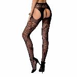 Сексуальні колготки-бодістокінги Passion S022 One Size, Black, імітація панчіх і пояса з гартерами - мініатюра 2