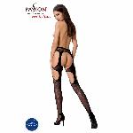 Еротичні колготки-бодістокінги Passion S023 One Size, Black, імітація панчіх з ромбами та пояском - мініатюра 4