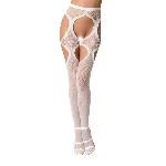 Еротичні колготки-бодістокінги Passion S023 One Size, White, імітація панчіх з ромбами та пояском - мініатюра 1