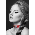 Чокер з кільцем для повідця Bijoux Pour Toi - FETISH Red, екошкіра - мініатюра 1