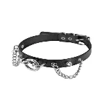 Нашийник ланцюжками, шипами і кільцем Fetish Tentation Choker Rings and Chains, екошкіра - мініатюра 1