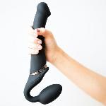 Безремінний страпон з вібрацією Strap-On-Me Vibrating Black M, діаметр 3,8см, пульт ДК, регульований - мініатюра 7