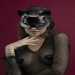 Маска кішечки Feral Feelings - Catwoman Mask, натуральна шкіра, чорна - мініатюра 1