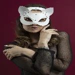 Маска кішечки Feral Feelings - Catwoman Mask, натуральна шкіра, біла - мініатюра 1
