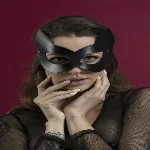 Маска кішечки Feral Feelings - Kitten Mask, натуральна шкіра, чорна - мініатюра 1