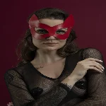 Маска кішечки Feral Feelings - Kitten Mask, натуральна шкіра, червона - мініатюра 1