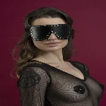 Маска на очі з заклепками Feral Feelings - Blindfold Mask, натуральна шкіра, чорна - мініатюра 1