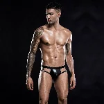 Лакові чоловічі труси з відкритою попкою, One Size Black - мініатюра 1