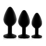 Набір силіконових анальних пробок із кристалом Rianne S: Booty Plug Set Black, діаметр 3,2см, 3,5см, 4,2см - мініатюра 1