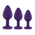 Набір силіконових анальних пробок із кристалом Rianne S: Booty Plug Set Purple, діаметр 3,2см, 3,5см, 4,2см - мініатюра 1