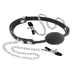 Кляп з силіконовою кулькою і затискачами для сосків Fetish Tentation Gag Ball with Nipple Clamps - мініатюра 1