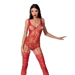 Ажурний бодістокінг з імітацією панчіх Passion BS074 red - мініатюра 1