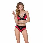 Трусики з широкою гумкою і мереживом Passion PS001 PANTIES L, red-black - мініатюра 2
