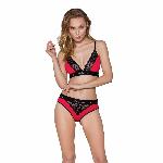 Трусики з широкою гумкою і мереживом Passion PS001 PANTIES S, red-black - мініатюра 2