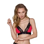 Еластичний топ з мереживом Passion PS001 TOP S, red-black - мініатюра 1