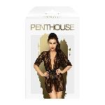 Комплект пеньюар з декором у вигляді троянд та стрінгами Penthouse - Sweet Retreat Black S/L - мініатюра 3