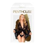 Комплект пеньюар, трусики з доступом та бралет Penthouse - Hypnotic Power Black S/L - мініатюра 4