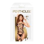 Бодістокінг з фрактальним візерунком та імітацією панчох Penthouse - Fatal Look Black S/L - мініатюра 4
