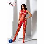 Бодістокінг з імітацією панчох Passion BS079 red - мініатюра 2