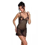 Сорочка з вирізами на грудях, стрінги Passion LOVELIA CHEMISE S/M, black - мініатюра 1