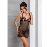 Сорочка з вирізами на грудях, стрінги Passion LOVELIA CHEMISE S/M, black - мініатюра 3