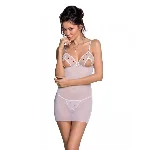 Сорочка з вирізами на грудях, стрінги Passion LOVELIA CHEMISE L/XL, white - мініатюра 1