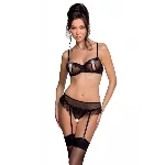 Сексуальний комплект з поясом для панчіх Passion LOVELIA SET S/M, black - мініатюра 1