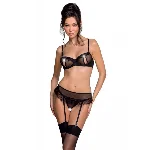 Сексуальний комплект з поясом для панчіх Passion LOVELIA SET XXL/XXXL, black - мініатюра 1