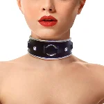 Ошейник из натуральной кожи со стразами и кольцом Art of Sex -  Collar Ring - мініатюра 1