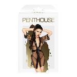 Комплект з прозорим пеньюаром та мініатюрними стрінгами Penthouse - Midnight Mirage Black XL - мініатюра 3
