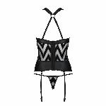 Сітчастий комплект з візерунком Passion HIMA CORSET L/XL black корсет з халтером, підв'язки, трусики - мініатюра 3