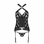 Сітчастий комплект із візерунком, корсет, підв'язки, трусики Passion HIMA CORSET XXL/XXXL black - мініатюра 4
