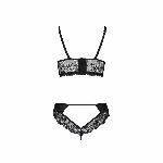 Комплект з еко-шкіри та мережива Passion LOONA SET L/XL, black, бра і трусики - мініатюра 4