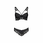 Комплект з еко-шкіри та мережива Passion LOONA SET XXL/XXXL, black, бра і трусики - мініатюра 4
