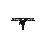 Мереживні трусики-танга з атласним бантиком Passion NAJA THONG S/M, black - мініатюра 2