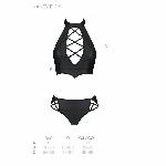 Комплект з еко-шкіри Passion NANCY BIKINI S/M, black, бра та трусики з імітацією шнурівки - мініатюра 6