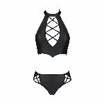 Комплект з еко-шкіри Passion NANCY BIKINI XXL/XXXL, black, бра та трусики з імітацією шнурівки - мініатюра 4