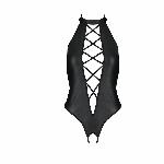 Боді з еко-шкіри з імітацією шнурівки та відкритим доступом Passion NANCY BODY L/XL, black - мініатюра 4