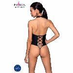 Боді з еко-шкіри з імітацією шнурівки та відкритим доступом Passion NANCY BODY S/M, black - мініатюра 5
