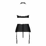 Комплект з еко-шкіри з імітацією шнурівки Passion NANCY SET L/XL black топ, трусики, пояс для панчіх - мініатюра 3