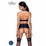 Комплект з еко-шкіри з імітацією шнурівки Passion NANCY SET S/M black топ, трусики, пояс для панчіх - мініатюра 3
