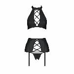 Комплект з еко-шкіри імітація шнурівки Passion NANCY SET XXL/XXXL black топ трусики пояс для панчіх - мініатюра 4