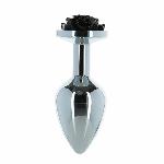 Металева анальна пробка Lux Active з трояндою - Rose Anal Plug - Black, віброкуля в подарунок - мініатюра 1
