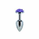 Металева анальна пробка Lux Active з трояндою - Rose Anal Plug - Purple, віброкуля в подарунок - мініатюра 1