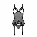 Корсет із підв’язками та ажурним ліфом Passion CHRISTA CORSET XXL/XXXL, black, стрінги в комплекті - мініатюра 3