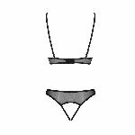 Комплект із бралету з ажурним ліфом та відкритими трусиками Passion CHRISTA SET Open Bra L/XL black - мініатюра 5