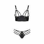 Комплект з екошкіри з люверсами та ремінцями Passion MALWIA BIKINI S/M, black, бра та трусики - мініатюра 4